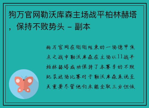 狗万官网勒沃库森主场战平柏林赫塔，保持不败势头 - 副本