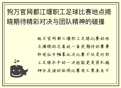 狗万官网都江堰职工足球比赛地点揭晓期待精彩对决与团队精神的碰撞