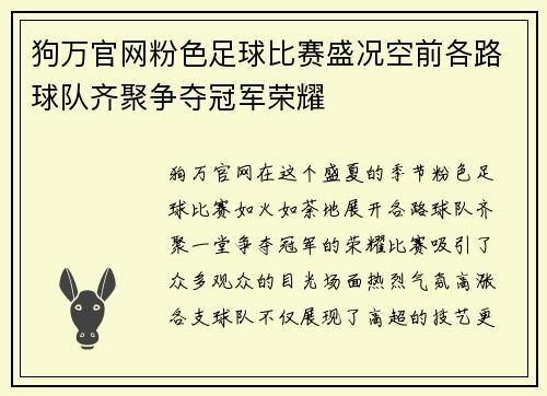 狗万官网粉色足球比赛盛况空前各路球队齐聚争夺冠军荣耀